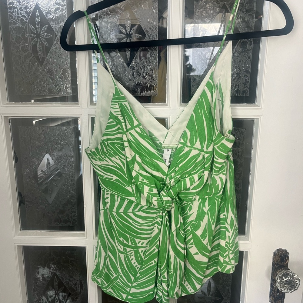 Mango Green Leaf Print Camisole | Tropical Resortwear | Size Medium